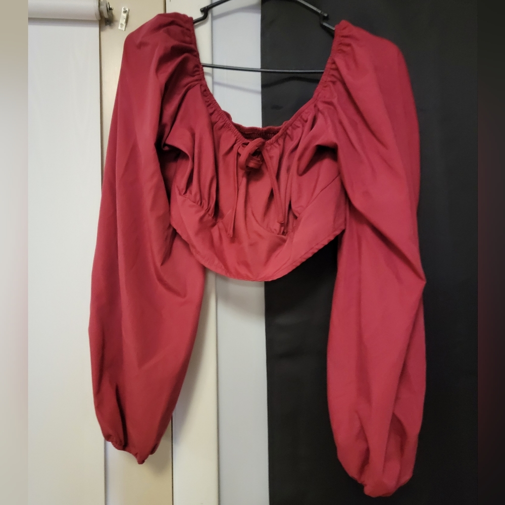 Red cropped, off the shoulder top. Size 1XL